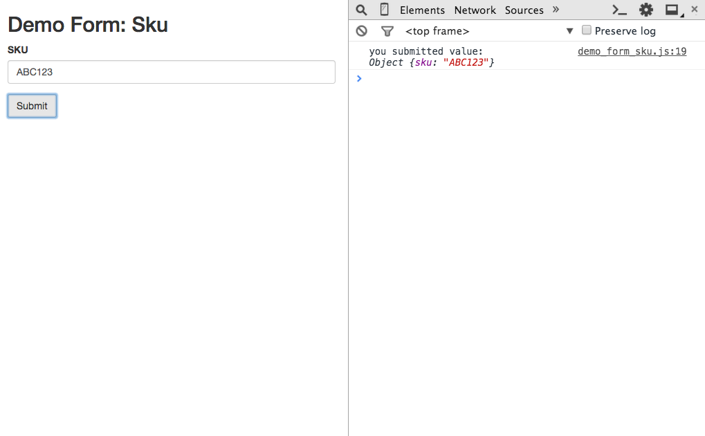 Demo Form with Sku: Simple Version, Submitted